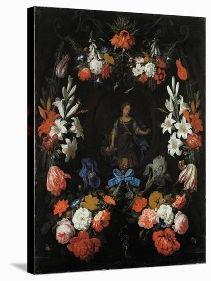 Garland of Flowers, Ca 1675-Abraham Mignon-Stretched Canvas