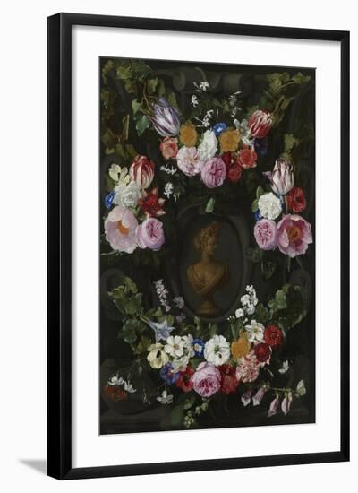 Garland of Flowers Surrounding a Bust of Flora-Jan Philip Van Thielen-Framed Art Print