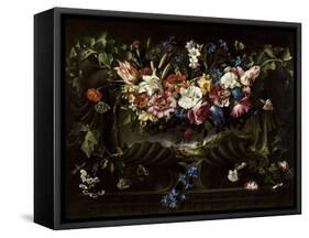 Garland of Flowers with Landscape, 1652-Juan De Arellano-Framed Stretched Canvas