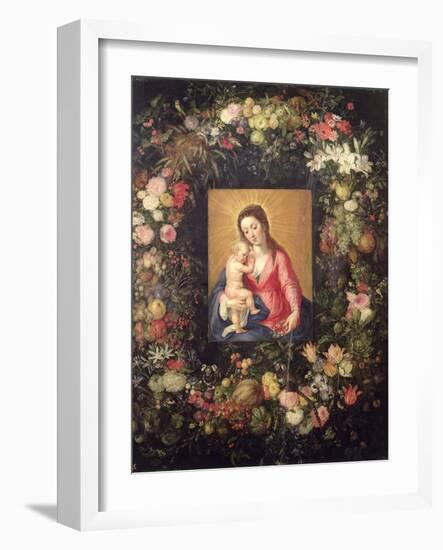 Garland of Fruit and Flowers with Virgin and Child-Jan Brueghel the Elder-Framed Giclee Print