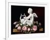 Garland of Pink Roses around Cupid Playing a Lyre on a Marble Ledge, 1841-Johan Laurents Jensen-Framed Giclee Print