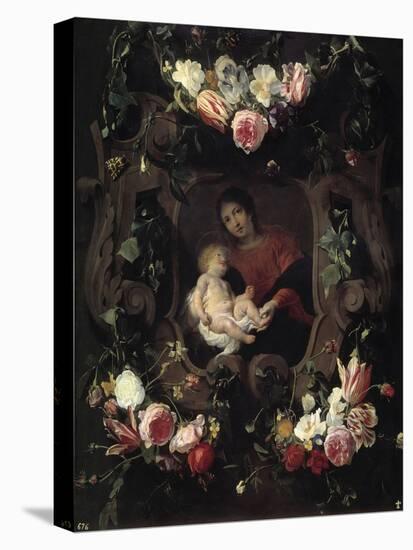 Garland with the Virgin and Child-Daniel Seghers-Stretched Canvas