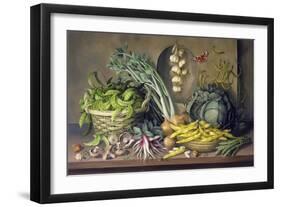 Garlic and Radishes and a Peacock Buttefly, 1997-Amelia Kleiser-Framed Giclee Print