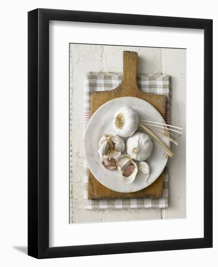 Garlic Bulbs and Cloves on a Plate-Stuart West-Framed Photographic Print