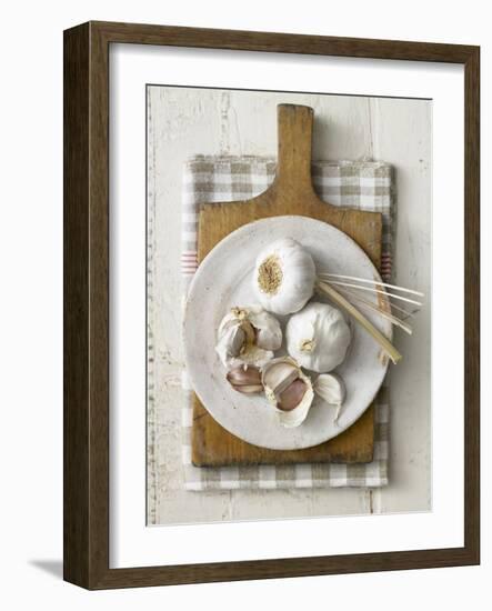 Garlic Bulbs and Cloves on a Plate-Stuart West-Framed Photographic Print