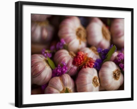 Garlic on Sale at a Market in Soft Focus Tours, Indre-Et-Loire, Centre, France, Europe-Julian Elliott-Framed Photographic Print