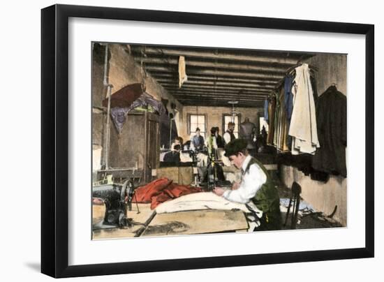 Garment Workers in the Top Rear of a Building in New York City, 1912-null-Framed Giclee Print