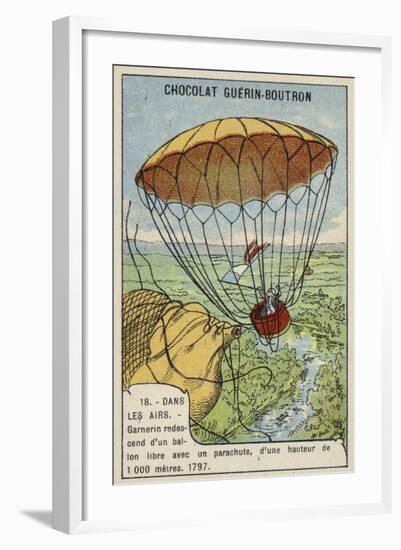 Garnerin Descending from a Balloon by Parachute, 1797-null-Framed Giclee Print