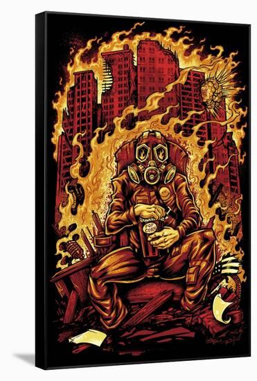 Gas Mask Destroyed City-FlyLand Designs-Framed Stretched Canvas