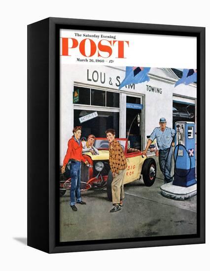 "Gas Money," Saturday Evening Post Cover, March 26, 1960-George Hughes-Framed Stretched Canvas