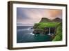 Gasadalur Village and its Iconic Waterfall, Vagar, Faroe Islands, Denmark. Long Exposure.-Nick Fox-Framed Photographic Print