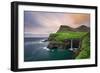 Gasadalur Village and its Iconic Waterfall, Vagar, Faroe Islands, Denmark. Long Exposure.-Nick Fox-Framed Photographic Print