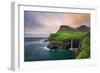 Gasadalur Village and its Iconic Waterfall, Vagar, Faroe Islands, Denmark. Long Exposure.-Nick Fox-Framed Photographic Print