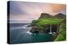 Gasadalur Village and its Iconic Waterfall, Vagar, Faroe Islands, Denmark. Long Exposure.-Nick Fox-Stretched Canvas
