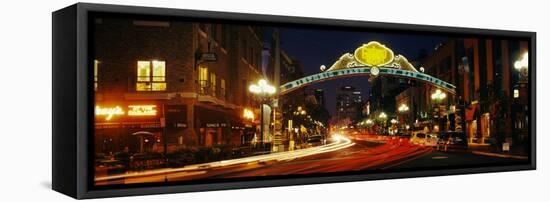 Gaslamp Quarter lit up at night, San Diego, California, USA-null-Framed Stretched Canvas