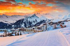 Majestic Winter Sunrise Landscape and Ski Resort in French Alps,La Toussuire,France,Europe-Gaspar Janos-Photographic Print