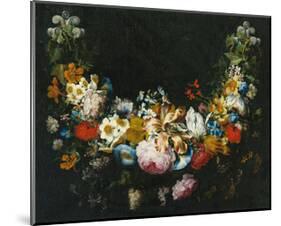 Gaspar Peeter Verbruggen, A swag of flowers-Dutch Florals-Mounted Art Print