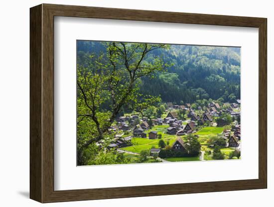 Gassho-zukuri houses and farmland in the mountain, Shirakawa-go, Japan-Keren Su-Framed Photographic Print