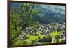 Gassho-zukuri houses and farmland in the mountain, Shirakawa-go, Japan-Keren Su-Framed Photographic Print