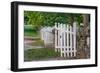 Gate and white wooden fence and rock wall, Shaker Village of Pleasant Hill, Harrodsburg, Kentucky-Adam Jones-Framed Photographic Print