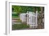 Gate and white wooden fence and rock wall, Shaker Village of Pleasant Hill, Harrodsburg, Kentucky-Adam Jones-Framed Photographic Print