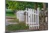 Gate and white wooden fence and rock wall, Shaker Village of Pleasant Hill, Harrodsburg, Kentucky-Adam Jones-Mounted Photographic Print