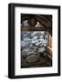 Gate on snowy Japanese garden, Okochi-sanso villa, Kyoto, Japan, Asia-Damien Douxchamps-Framed Photographic Print