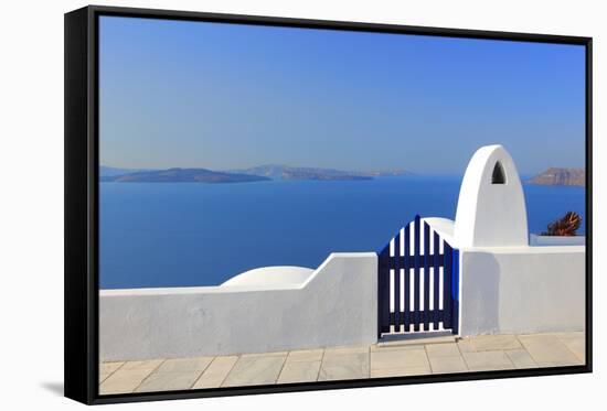 Gate to the Sea - Santorini Island-Netfalls-Framed Stretched Canvas