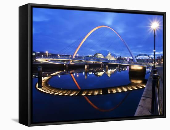 Gateshead Millennium Bridge and the Sage at Dusk, Newcastle, Tyne and Wear, England, United Kingdom-Mark Sunderland-Framed Stretched Canvas