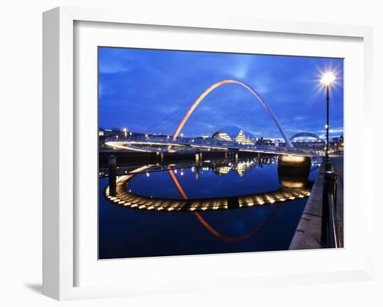 Gateshead Millennium Bridge and the Sage at Dusk, Newcastle, Tyne and Wear, England, United Kingdom-Mark Sunderland-Framed Photographic Print