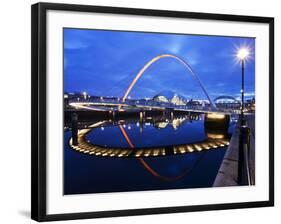 Gateshead Millennium Bridge and the Sage at Dusk, Newcastle, Tyne and Wear, England, United Kingdom-Mark Sunderland-Framed Photographic Print