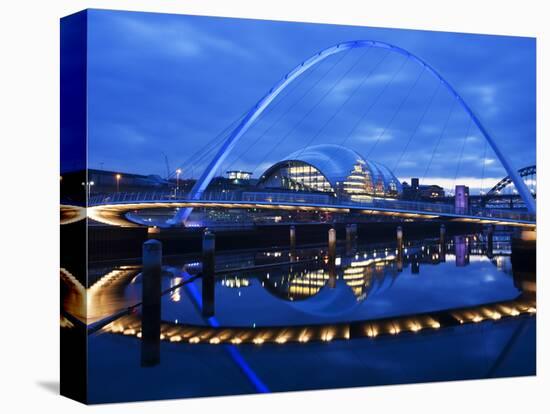 Gateshead Millennium Bridge, the Sage and the River Tyne Between Newcastle and Gateshead, at Dusk, -Mark Sunderland-Stretched Canvas