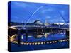 Gateshead Millennium Bridge, the Sage and the River Tyne Between Newcastle and Gateshead, at Dusk, -Mark Sunderland-Stretched Canvas