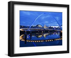 Gateshead Millennium Bridge, the Sage and the River Tyne Between Newcastle and Gateshead, at Dusk, -Mark Sunderland-Framed Photographic Print