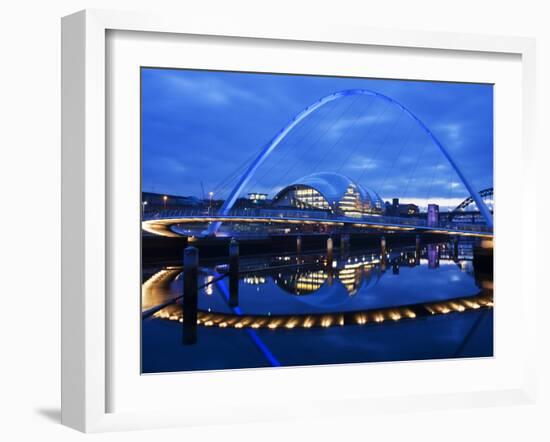 Gateshead Millennium Bridge, the Sage and the River Tyne Between Newcastle and Gateshead, at Dusk, -Mark Sunderland-Framed Photographic Print