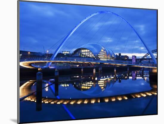 Gateshead Millennium Bridge, the Sage and the River Tyne Between Newcastle and Gateshead, at Dusk, -Mark Sunderland-Mounted Photographic Print