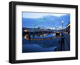 Gateshead Millennium Bridge, the Sage and Tyne Bridge at Dusk, Spanning the River Tyne Between Newc-Mark Sunderland-Framed Photographic Print