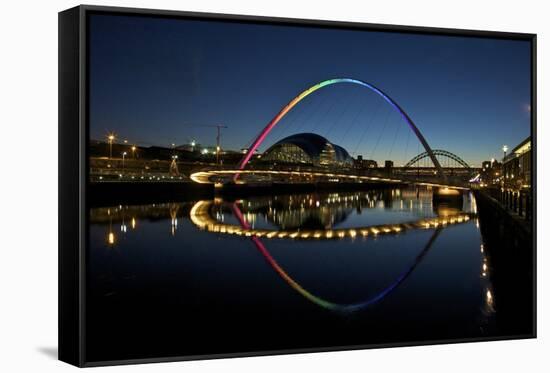 Gateshead Quays with Sage Gateshead and Millennium Bridge at Night-Peter Barritt-Framed Stretched Canvas