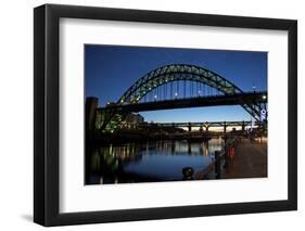 Gateshead Quays with Tyne Bridge and River Tyne Swing Bridge at Night-Peter Barritt-Framed Photographic Print