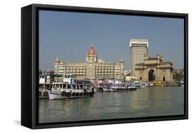 Gateway of India on the Dockside Beside the Taj Mahal Hotel, Mumbai, India, Asia-Tony Waltham-Framed Stretched Canvas