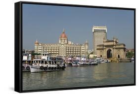 Gateway of India on the Dockside Beside the Taj Mahal Hotel, Mumbai, India, Asia-Tony Waltham-Framed Stretched Canvas