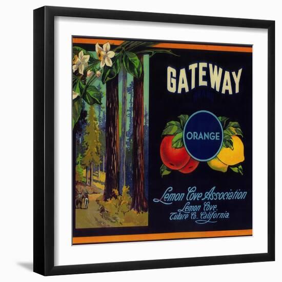 Gateway Orange Label - Lemon Cove, CA-Lantern Press-Framed Art Print