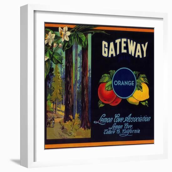 Gateway Orange Label - Lemon Cove, CA-Lantern Press-Framed Art Print