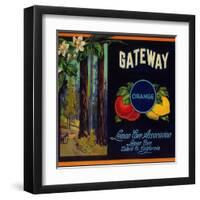 Gateway Orange Label - Lemon Cove, CA-Lantern Press-Framed Art Print