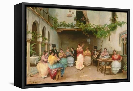 Gathering around the Spanish Dancer in Seville-Jose Ruiz Blasco-Framed Stretched Canvas