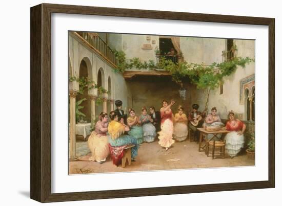 Gathering around the Spanish Dancer in Seville-Jose Ruiz Blasco-Framed Giclee Print