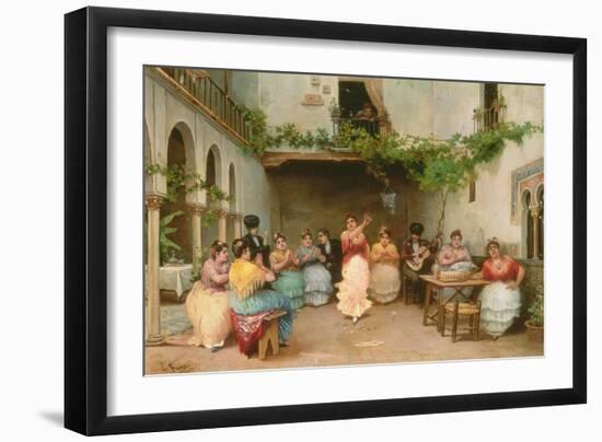 Gathering around the Spanish Dancer in Seville-Jose Ruiz Blasco-Framed Giclee Print