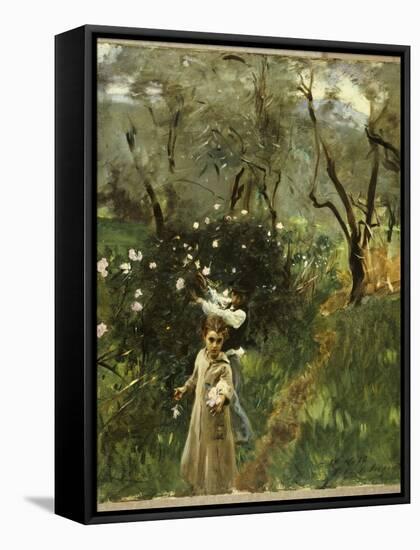 Gathering Flowers at Twilight-John Singer Sargent-Framed Stretched Canvas