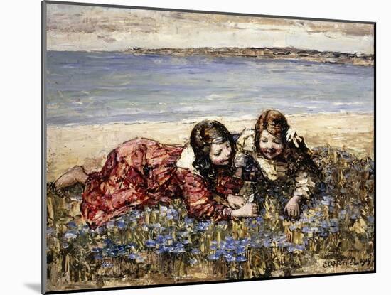 Gathering Flowers by the Seashore-Edward Atkinson Hornel-Mounted Giclee Print