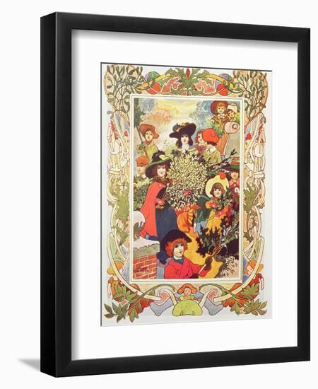 Gathering Holly and Mistletoe, Victorian Card-null-Framed Giclee Print